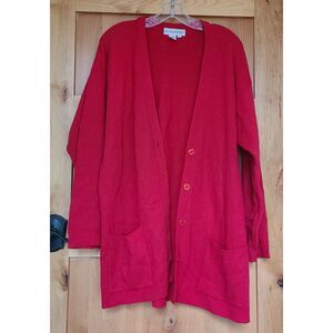 Vintage Outlander Lambs Wool Angora Red Cardigan MEDIUM Pockets Cottagecore Warm